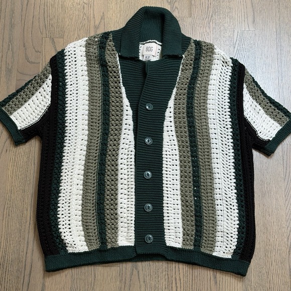Urban Outfitters Other - BDG Striped Button-Down Short Sleeve Polo Crochet Sweater Medium